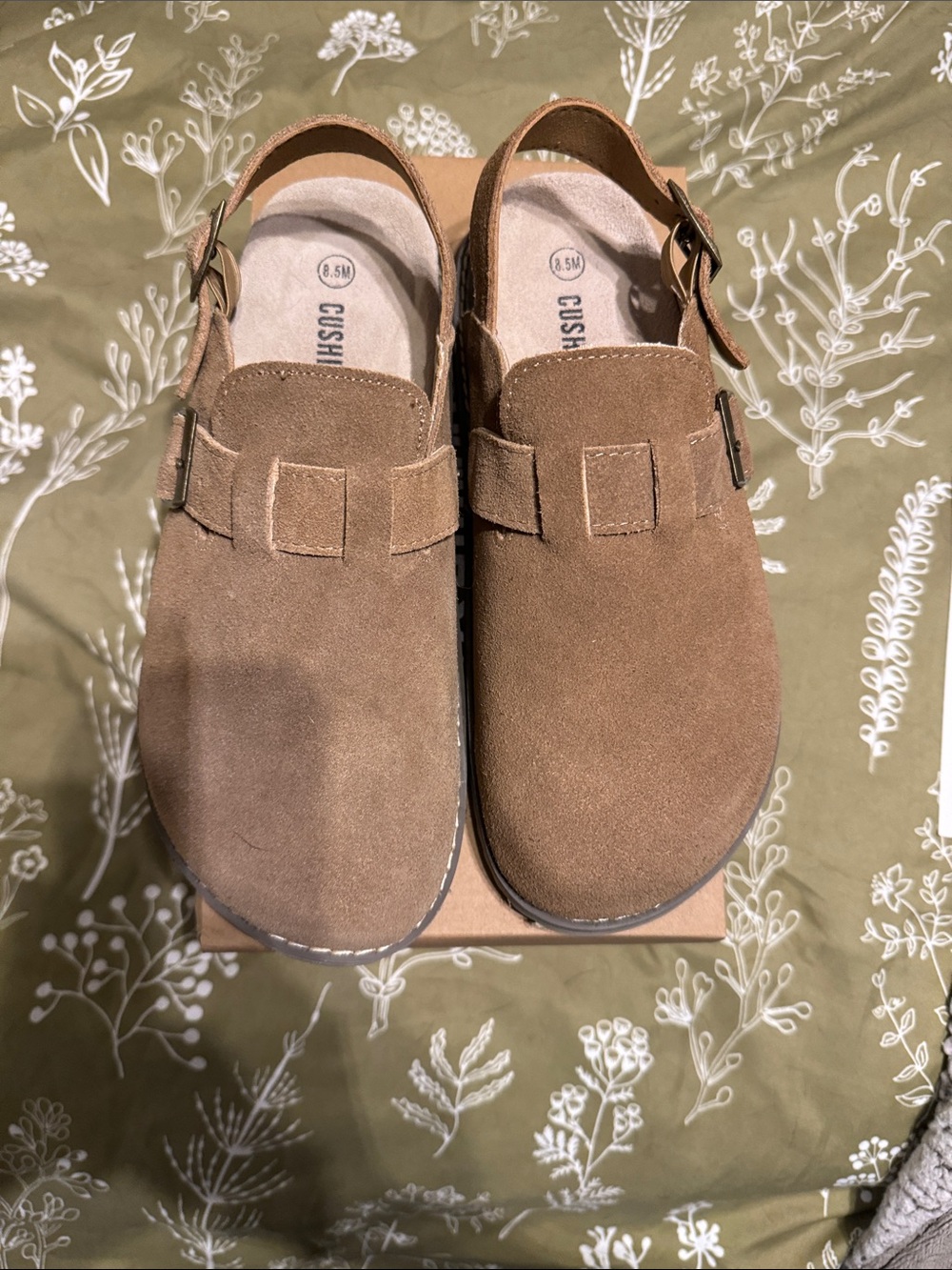 Cushionaire Suede Slingback Clog Sandals in Tan